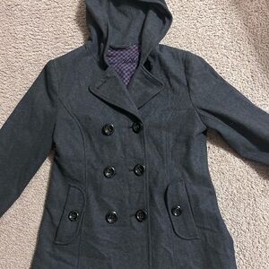 Women's Double-Breasted Hooded Coat - Gray